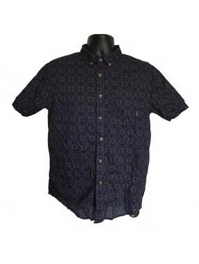 Billabong Men's Short Sleeve Button-Up Shirt Navy Pattern